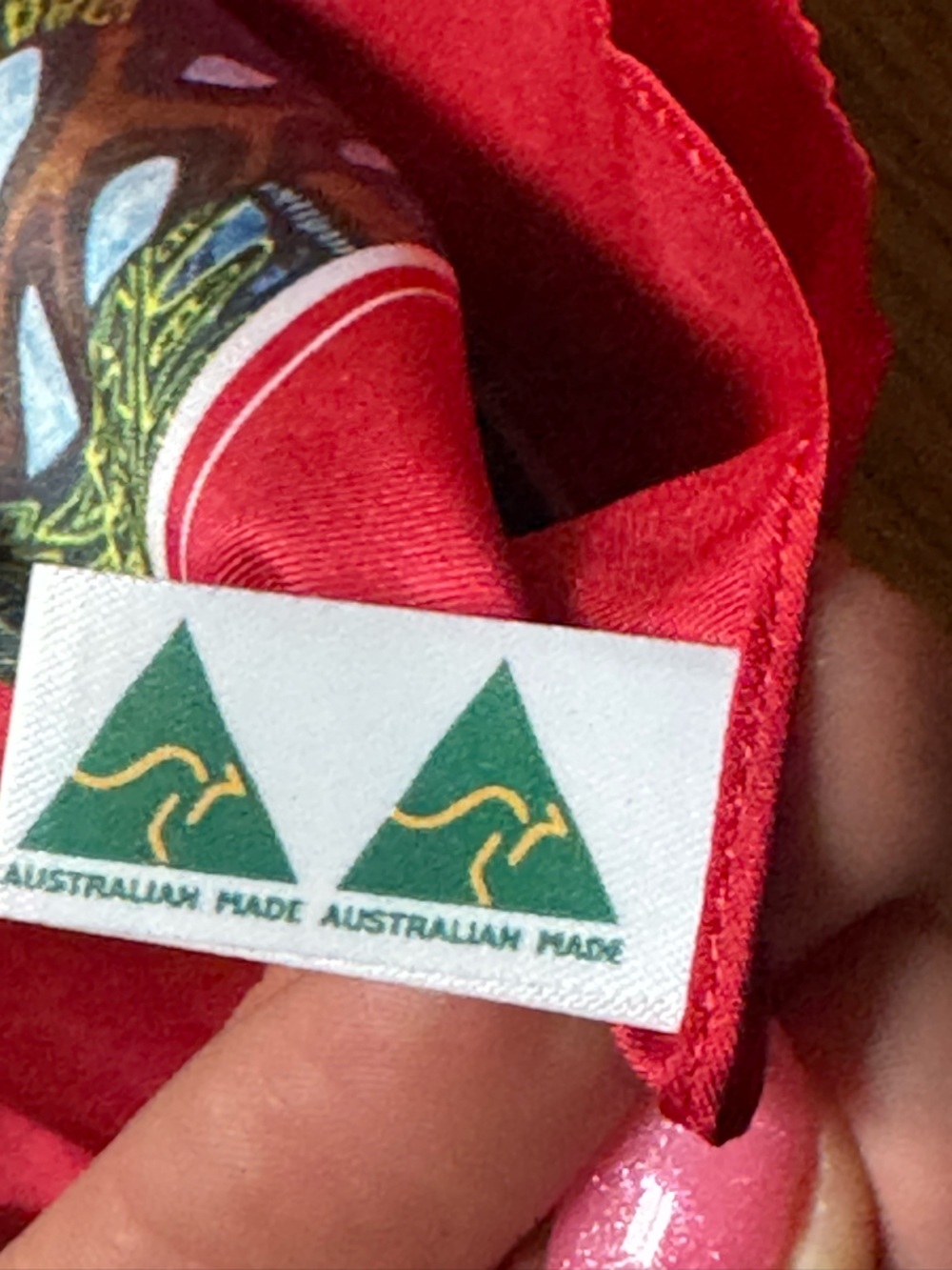 Bulurra Red Border Multicolor Aboriginal Print Scarf made in Australia - Picture 5 of 6